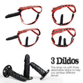 Seductiva silicone strap-on kit showing three interchangeable dildos