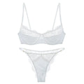 Sheer eyelash-trim French lace bra and matching panty set
