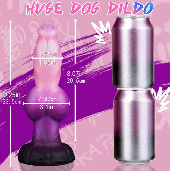 Fantasy dog dildo shown from an angled perspective