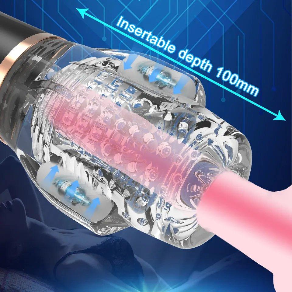 Automatic stroker vibrator for men with control buttons and LED indicators