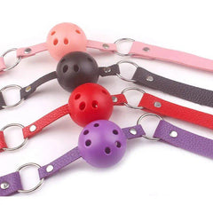 4 Colors Faux Leather Mouth Gag Adjustable Plastic Ball Adult Flirting Fetish Roleplay Game Props Couples BDSM Bondage Sex Toys - Seductiva