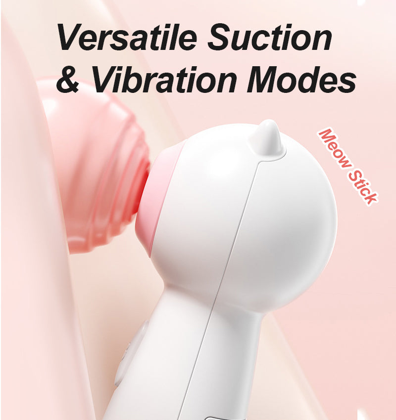 Meow Stick White & Pink Suction Intimate Vibrator, 2 Batteries Included, Personal Care Massager for Women