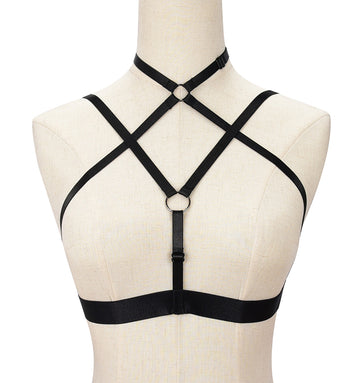 Sexy elastic band bra, solid color sexy hollow-out tie-up crop top for women