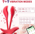 Fire Phoenix wearable vibrator — 9+9 vibration modes shown with pattern icons and app control screen (multi-frequency pleasure)