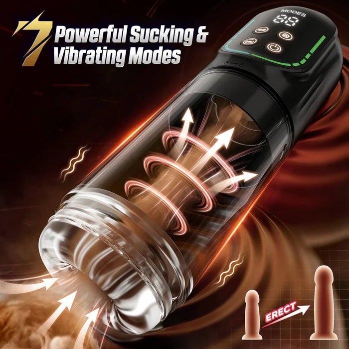 Seductiva masturbator showing deep suction function with airflow graphics.