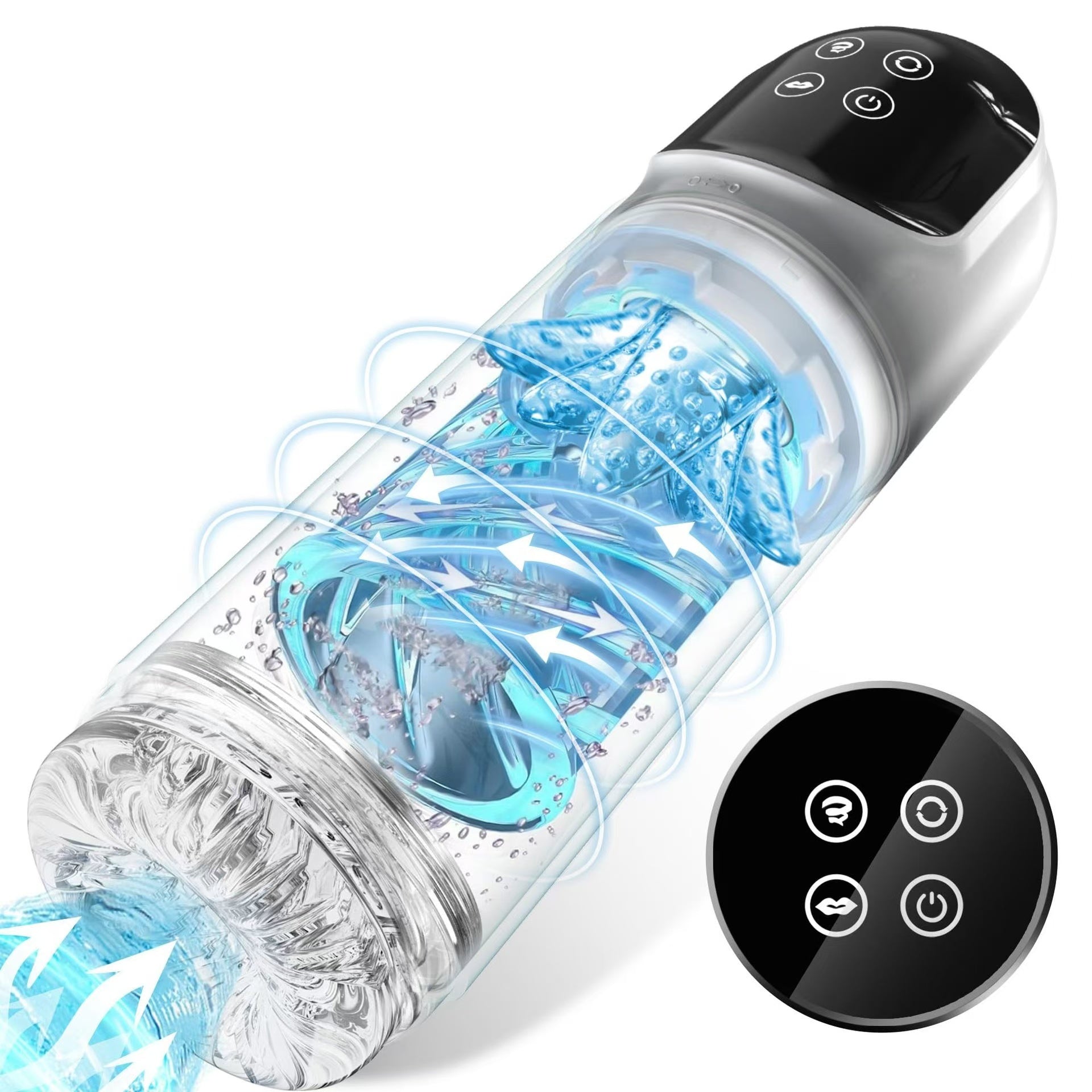 Seductiva 5-in-1 masturbator close-up showing transparent chamber and motion details.