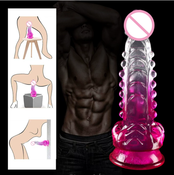 Transparent gradient color soft spiny  suction cup shaped dildo