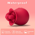 Red flower-shaped product with waterproof features on a pink background