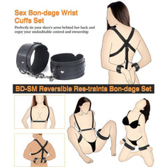 Vibrating Anal Hook BDSM Sex Bondage Sex Toys for Couple Adjustable Behind Back Handcuffs Bondage Restraints Set, Bed SM Adult Sex Game Play