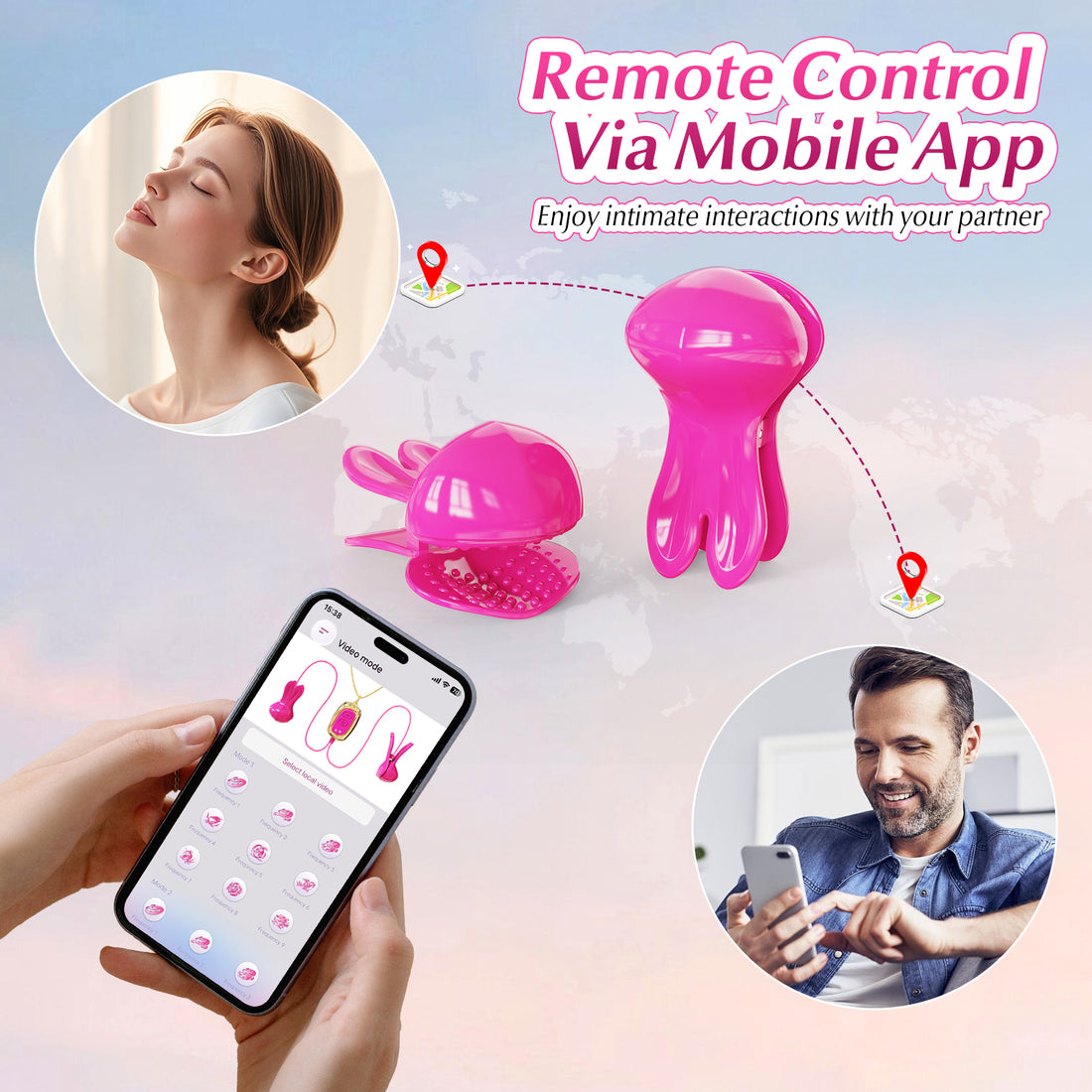 APP-Controlled Rabbit Necklace Nipple Clamps | SM Bondage | Breast Massager | Couple's Intimate Toy