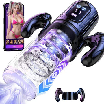 Male Masturbator Pocket Pussy - AI Sync Male Sex Toys for Men Penis Pump with 7 Thrusting 7 Rotating 5 Sucking Modes with Handle