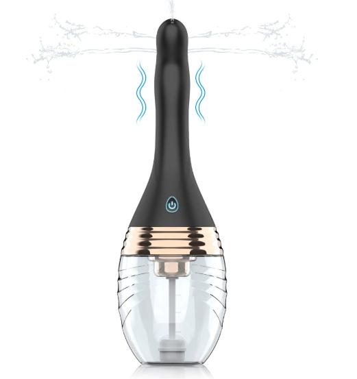 Electric water spray vibrating anal enema device displayed upright
