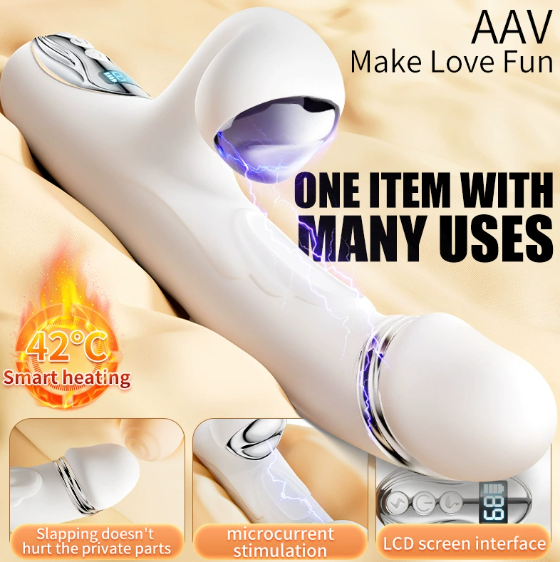 Heating and shock-enabled vibrator shown from angled perspective