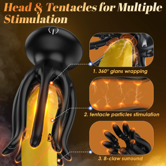Head & tentacles for multiple stimulation — 360° glans wrapping and tentacle particle stimulation feature graphic