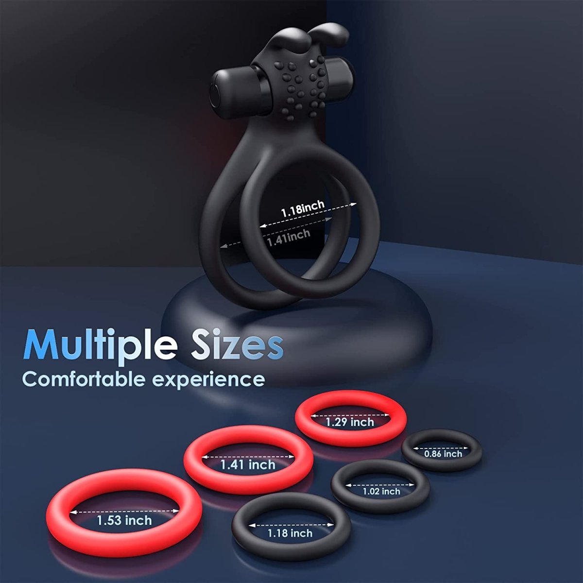 7 Different Sizes Soft Silicone Penis Ring with Vibration - Seductiva
