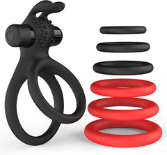 7 Different Sizes Soft Silicone Penis Ring with Vibration - Seductiva