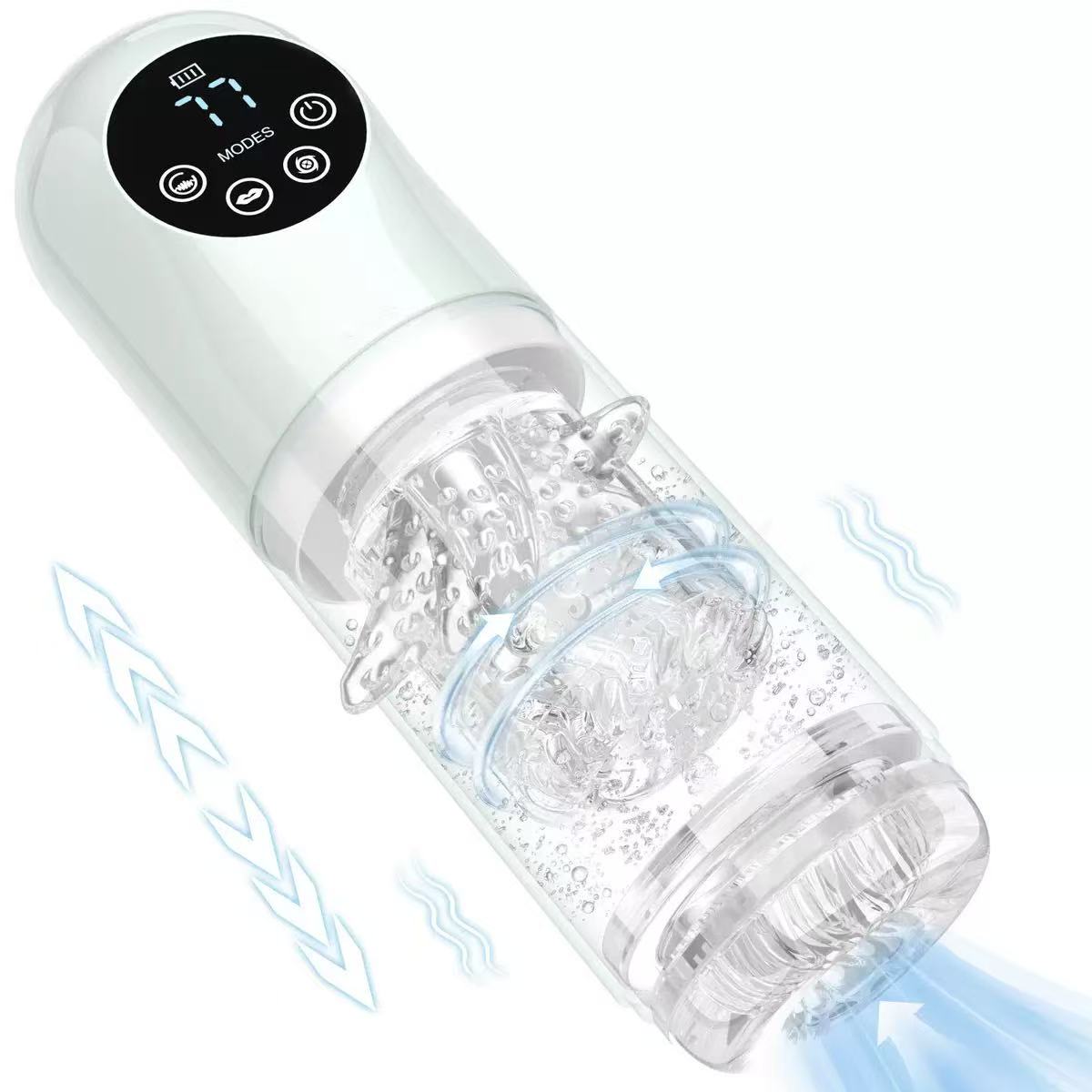 7-frequency telescopic rotating airplane cup masturbator — transparent automatic stroker with rotating sleeve and telescopic thrusting (product image)