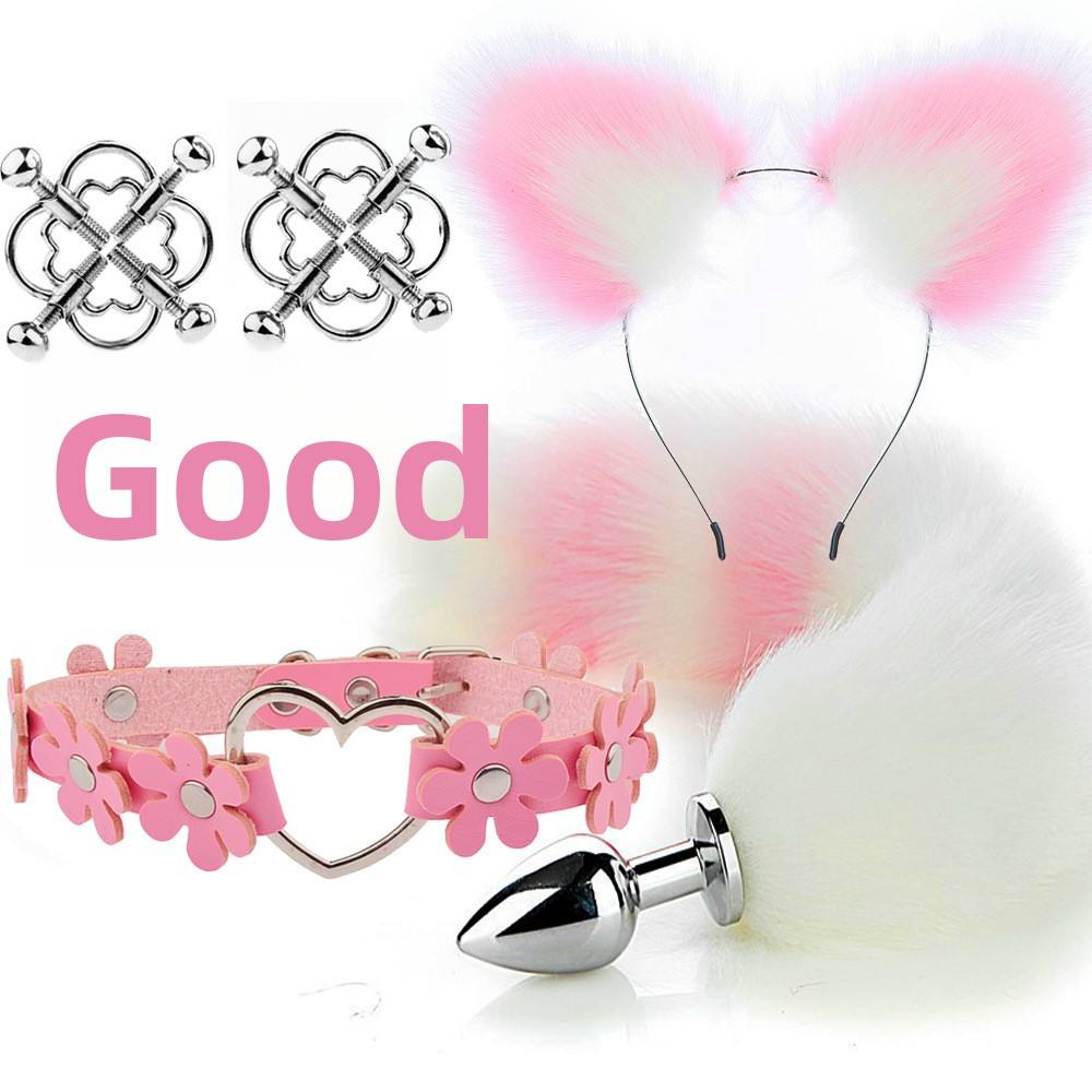 Sexual Products SM Metal Tail Anal Plug Four-piece Set Flower Plum Blossom Pendant Clover Fox Tail