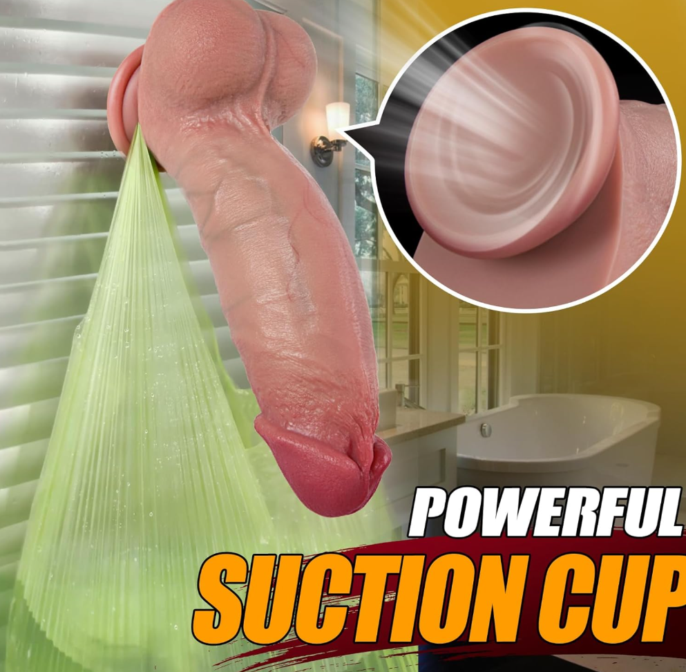 Big realistic dildo shown with full product silhouette and dual-layer texture