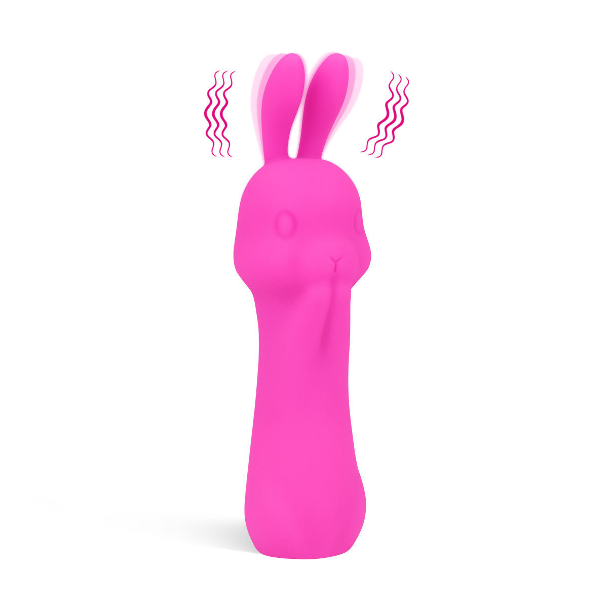 Bunny-shaped mini G-spot vibrator (pink) — product photo with vibration wave icons