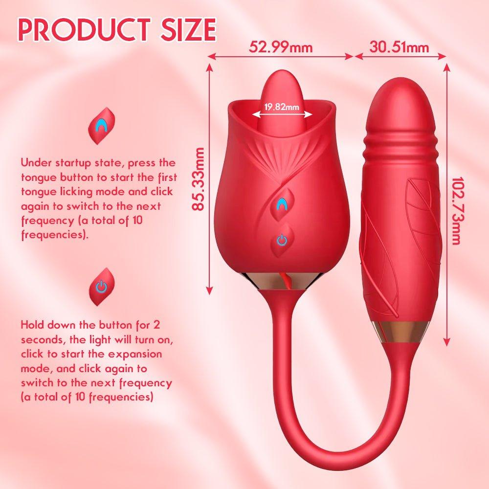 Rose-inspired sex toy displayed with full product silhouette and details