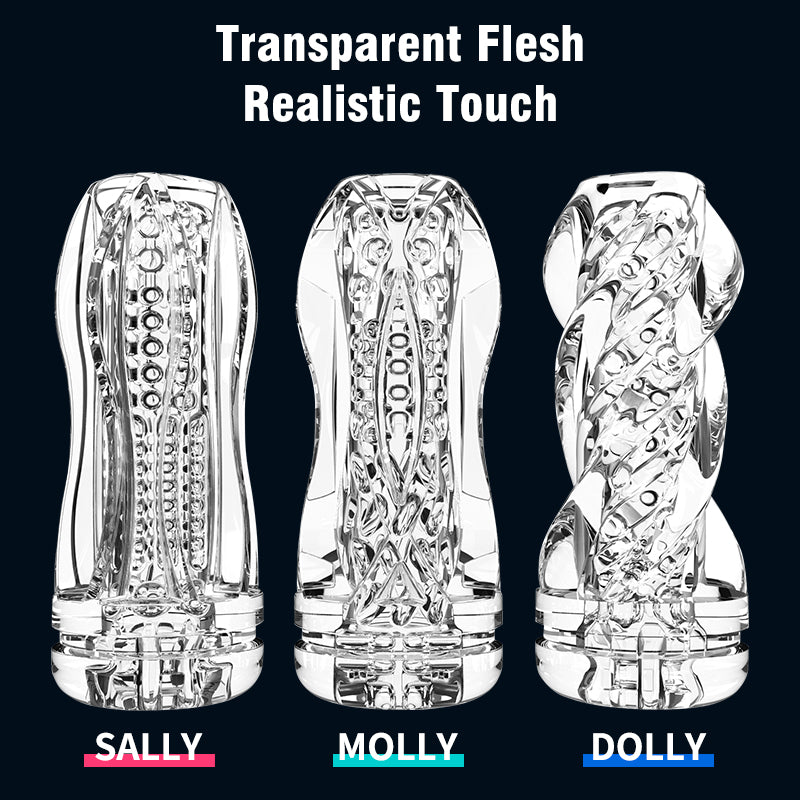 Full-length transparent masturbator with control buttons