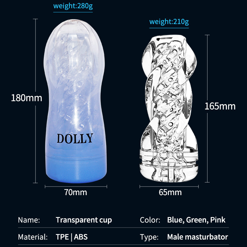 Top-down view of clear rotating masturbation device