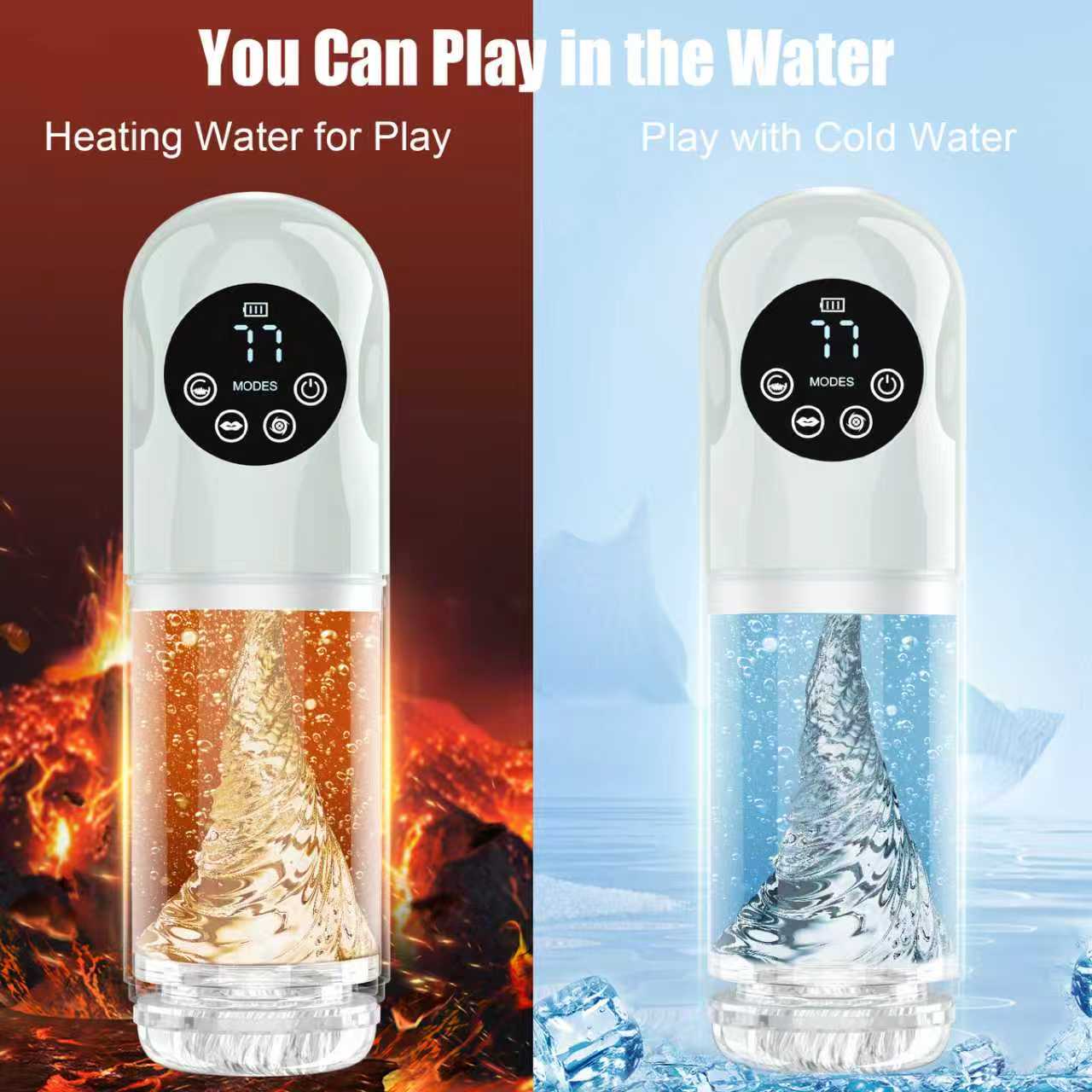 Hot vs cold water play poster — heating water、or play with cold water for different sensations (feature graphic)