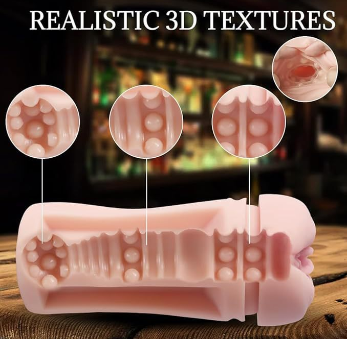 Realistic 3D textures inner sleeve — soft internal tunnel with raised bumps and ribs for enhanced stimulation (airplane cup masturbator)