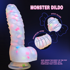 A caterpillar-shaped, colorful fluorescence dildos