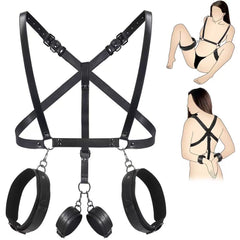 Vibrating Anal Hook BDSM Sex Bondage Sex Toys for Couple Adjustable Behind Back Handcuffs Bondage Restraints Set, Bed SM Adult Sex Game Play