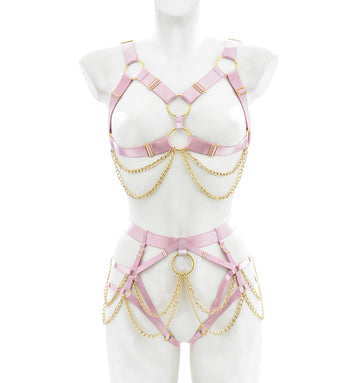 Multi-color available, lace-up, sexy, openwork, women's two-piece set for intimate occasions