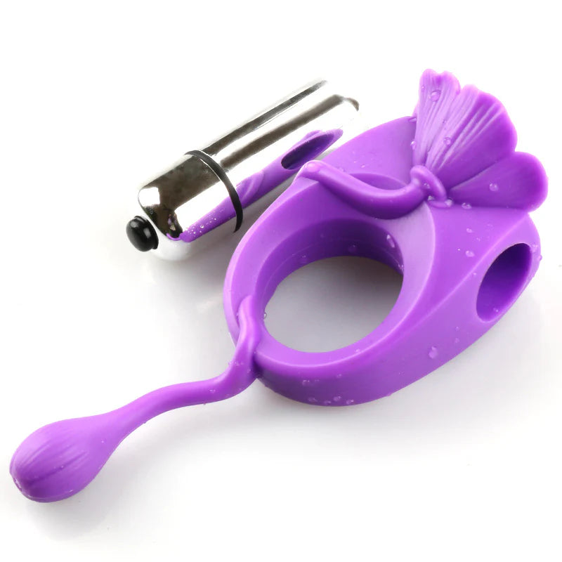 Seductiva reusable vibrating ring – purple double-ring design with vibrating bullet for couples’ stimulation
