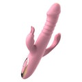 Thrusting rabbit vibrator shown in front view with dual-stimulator design