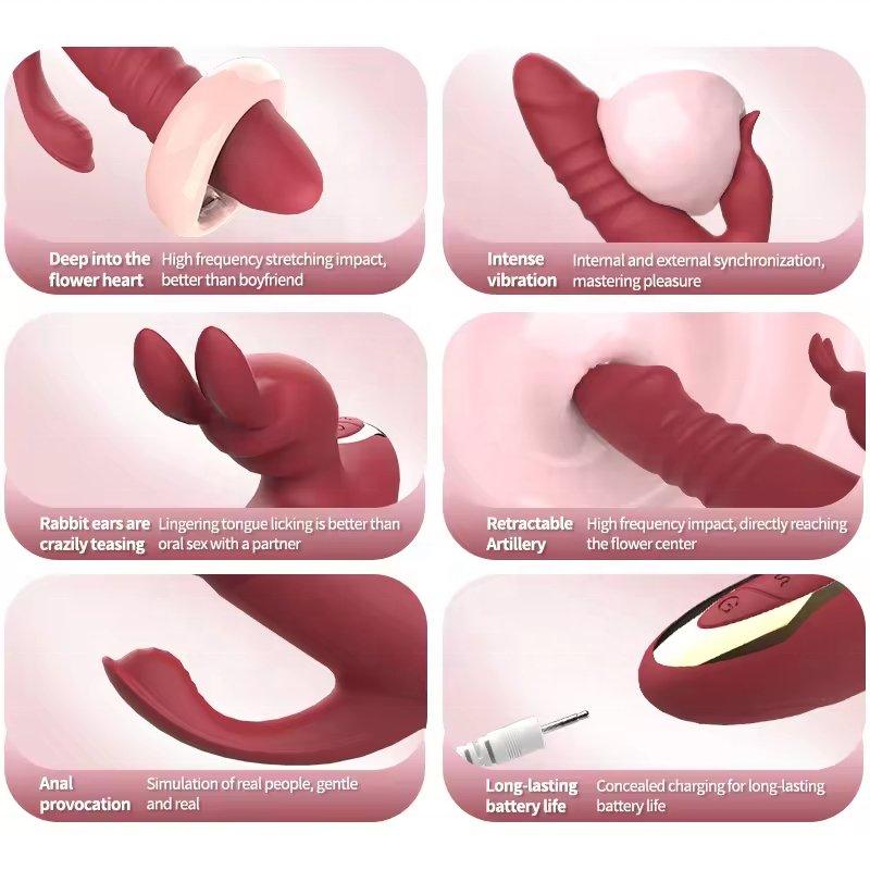 Thrusting Vibrator G Spot Clitoral Stimulator 3 in 1 Adult Rabbit Vibrator Dildo - Seductiva