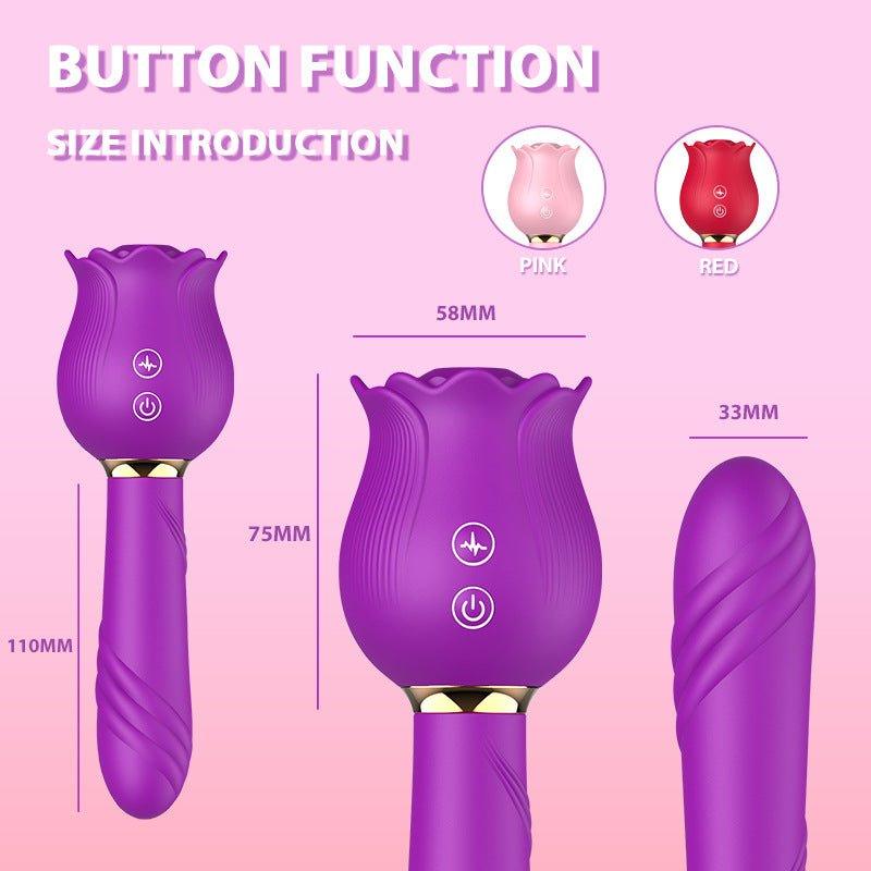 Dual-function rose massager highlighting suction and vibration modes
