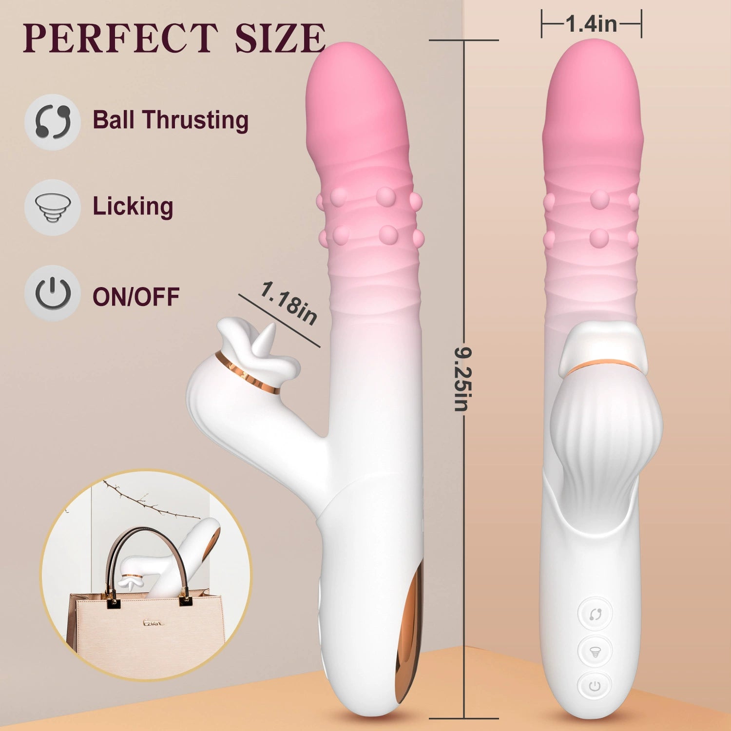 Full-length view of beaded thrusting vibrator in soft silicone