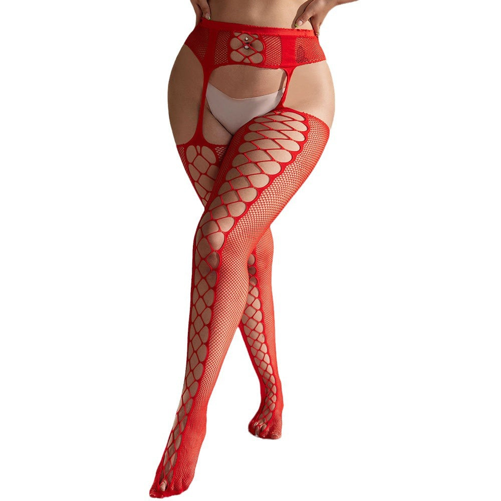 Hollow Cutout Fishnet Suspender Stockings, High Waist Sheer Garter Tights