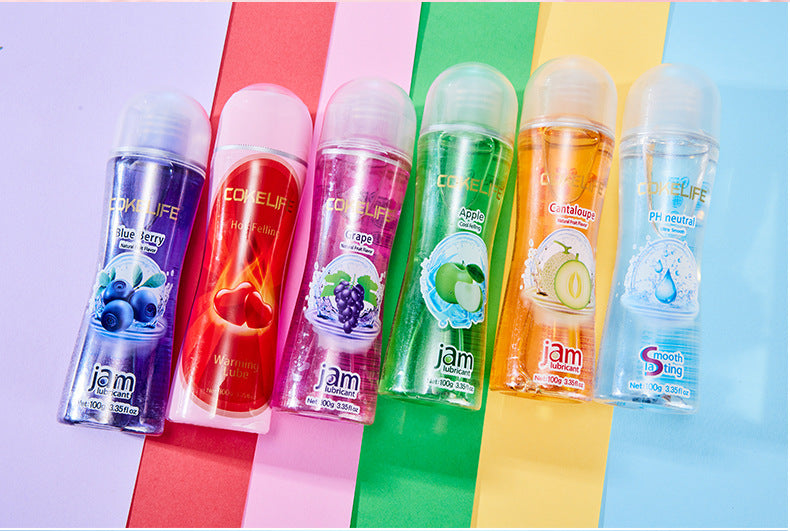 Water-based fruit flavor lube displayed in front view with bright label