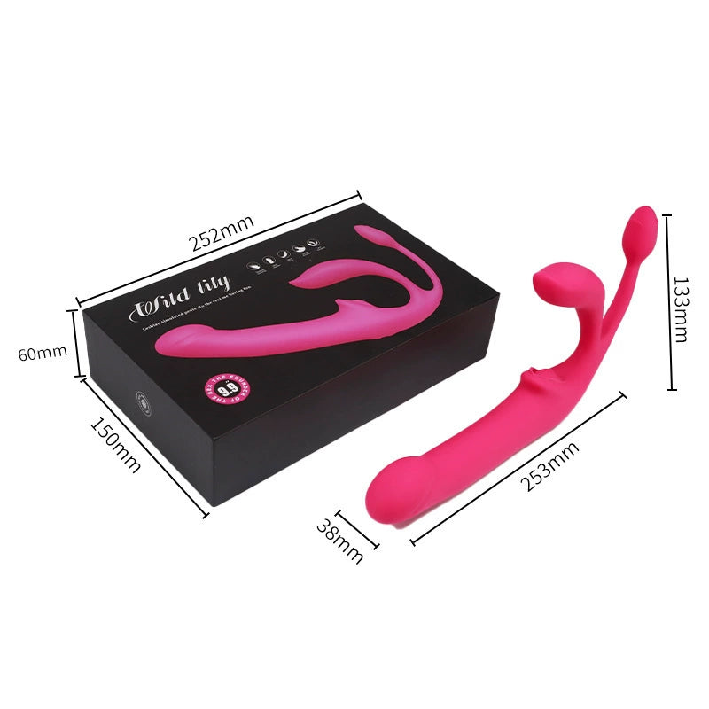 Full product layout of 3-in-1 clitoris and anal telescopic vibrator displayed