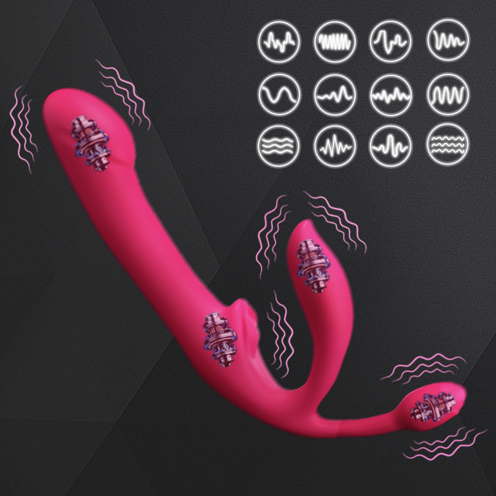 Three-in-one clitoris and anus telescopic vibrator shown in full front view
