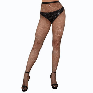 Women High Waist Rhinestone Fishnet Stockings, Sparkly Sheer Mesh Tights