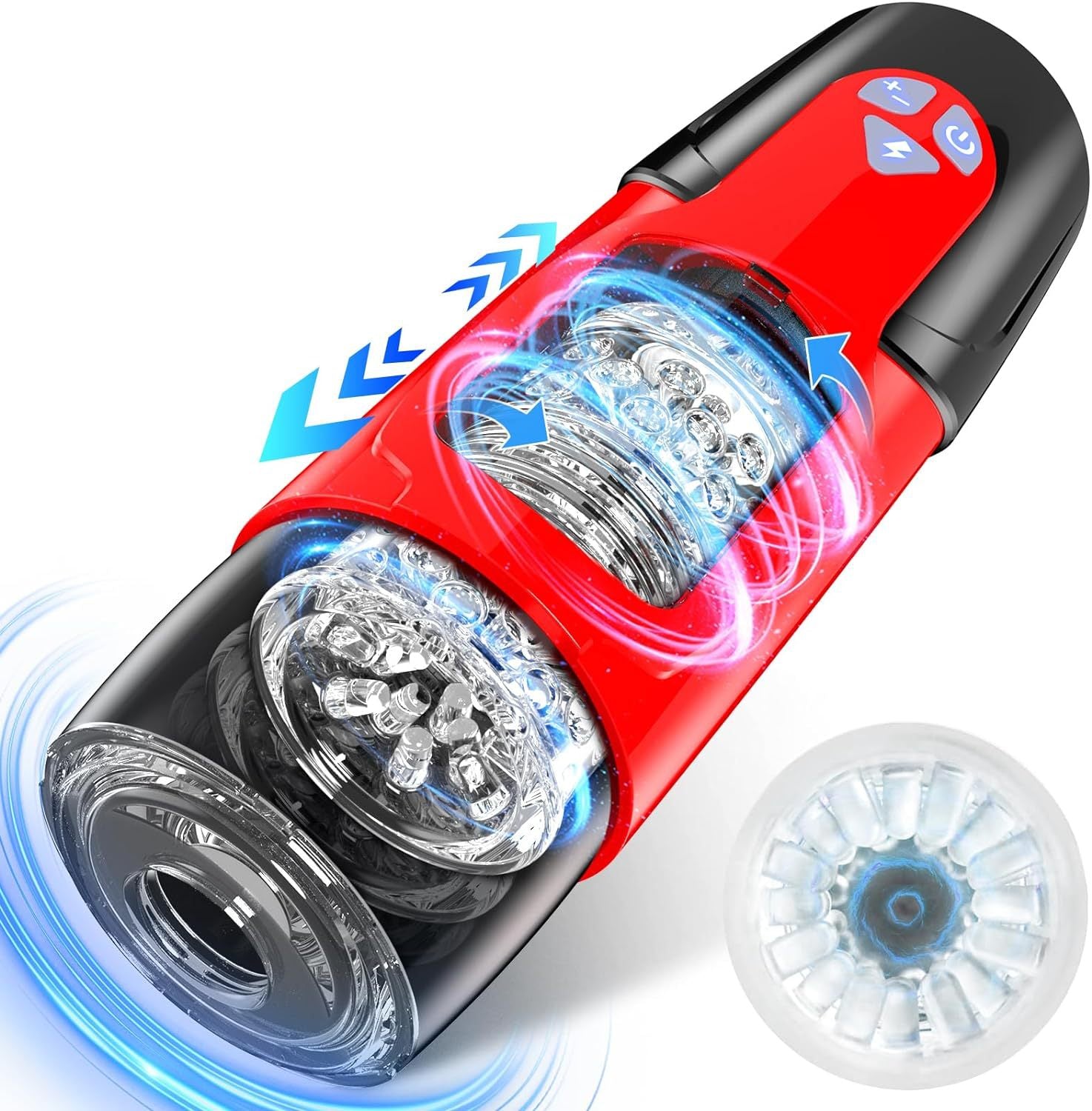 Thrusting and rotating masturbator with multi-function 5 in 1 capability