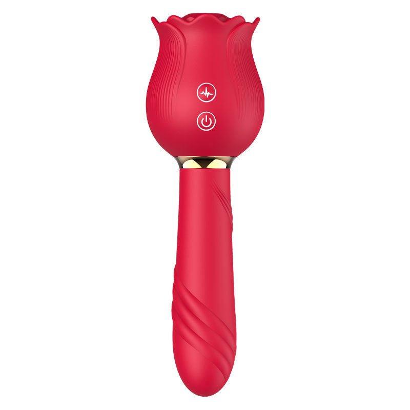 Compact rose-shaped suction toy with ergonomic grip