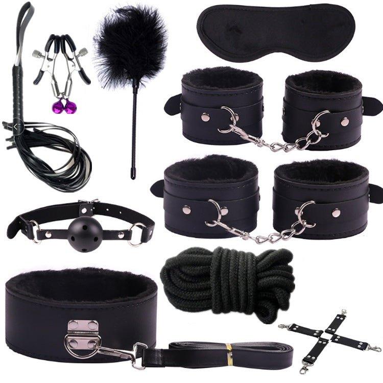 Adult sex bondage handcuffs displayed with full set layout and materials