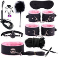 Bondage handcuff set shown flat highlighting padded interior and straps