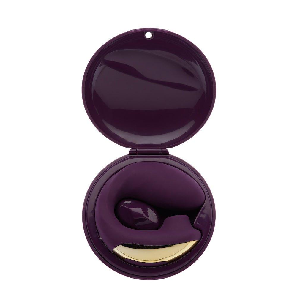 Purple Sutra clitoral vibrator displayed from side angle highlighting shape