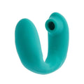 Teal Sutra clitoral vibrator shown in front view with smooth silicone surface