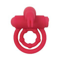 Pink vibrating rabbit cock ring displayed with soft silicone ears