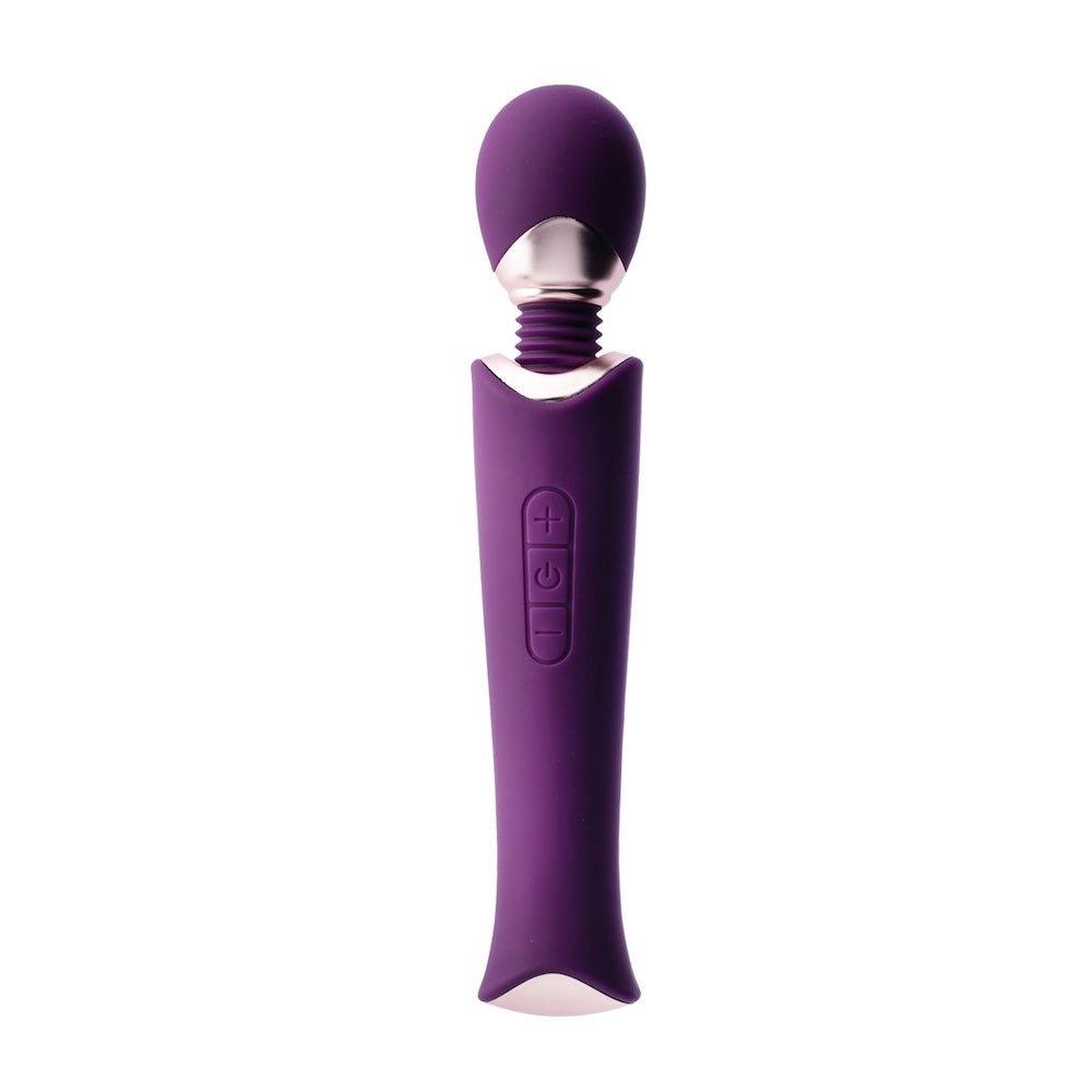 Purple luxury wand vibrator displayed with flexible rounded head